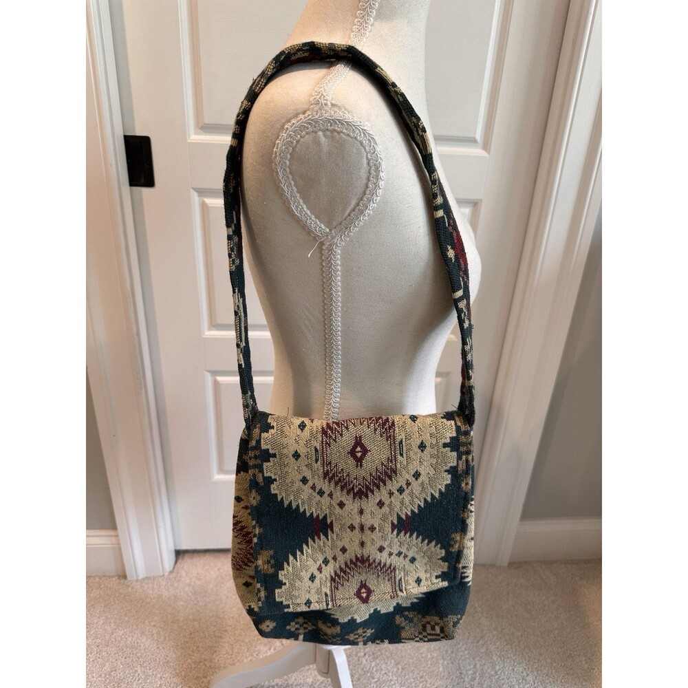 Vintage Handmade Southwestern Tapestry Crossbody Bag Geometric Woven Boho Purse